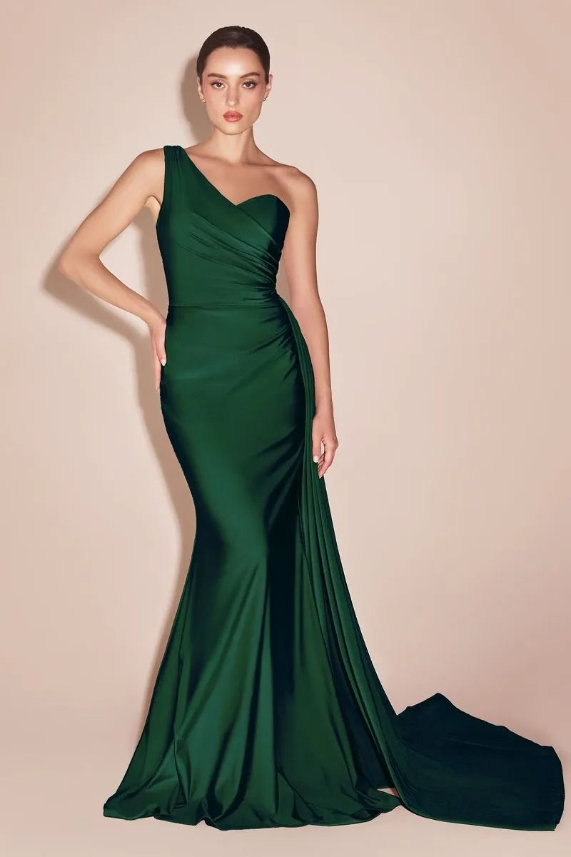Ladivine PT004C Long Chic One Shoulder Stretch Satin Side Sash Gown