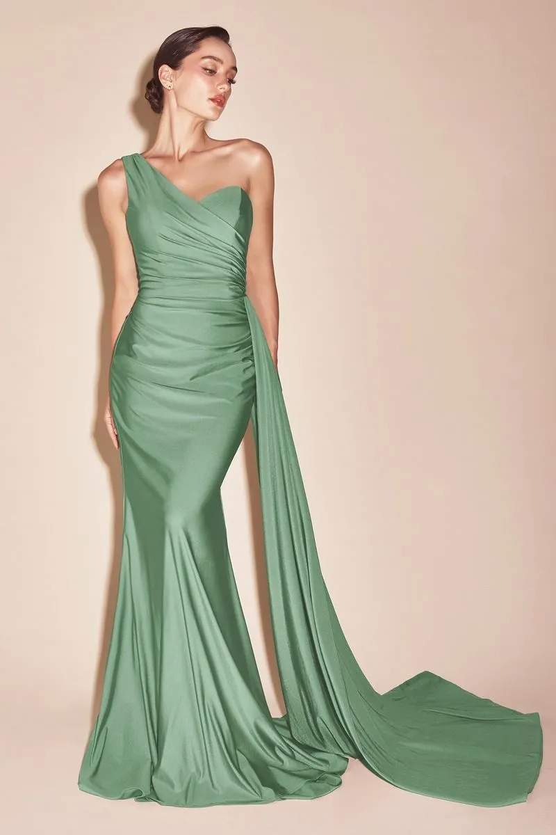 Ladivine PT004C Long Chic One Shoulder Stretch Satin Side Sash Gown
