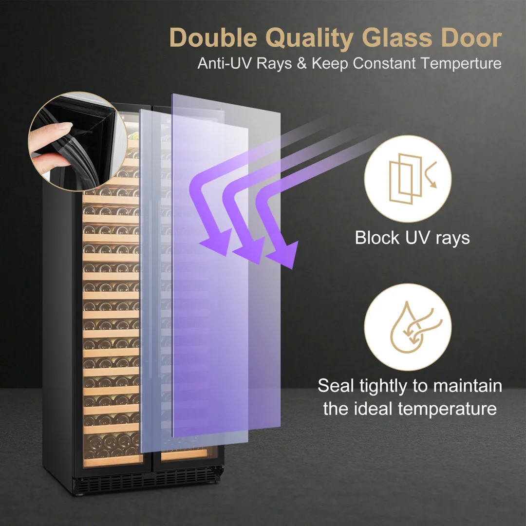 Lanbopro Black Single Zone Wine Cooler Glass French-Door 257 Bottle Capacity Lanbopro