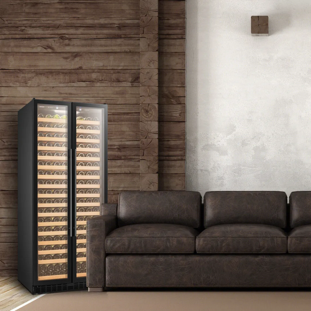 Lanbopro Black Single Zone Wine Cooler Glass French-Door 257 Bottle Capacity Lanbopro
