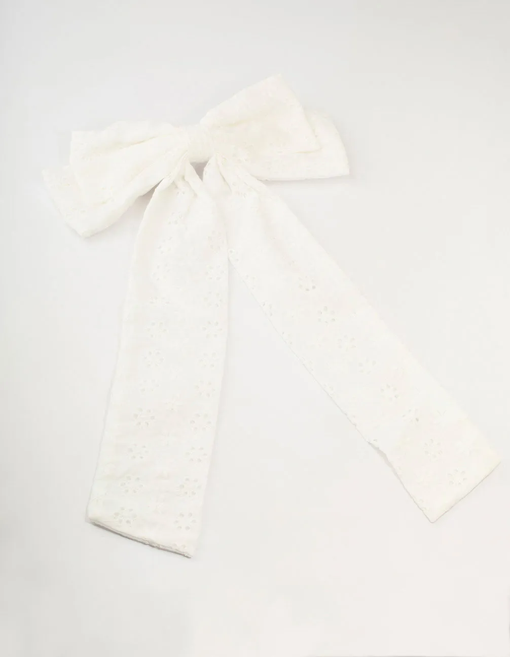 Large White Fabric Broderie Bow Clip