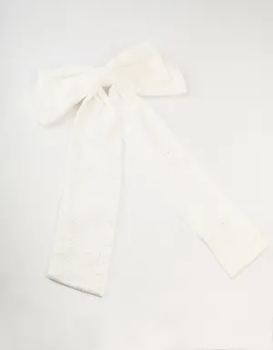 Large White Fabric Broderie Bow Clip