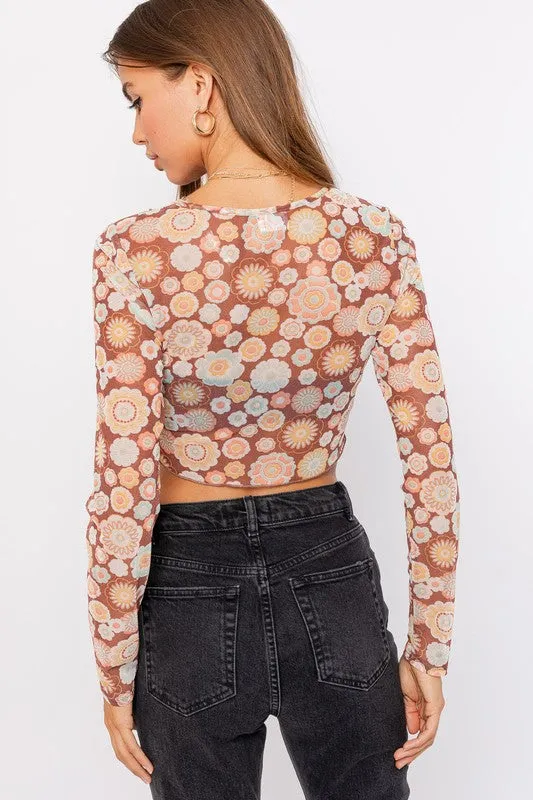 LE LIS Long Sleeve Merrow Detail Crop Top