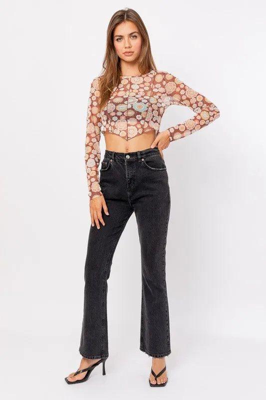 LE LIS Long Sleeve Merrow Detail Crop Top