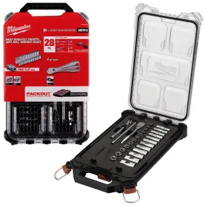 Milwaukee Ratchet and Socket Set 1/4" Drive 28 Piece Packout Compact Slim Organiser