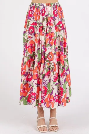 Mittoshop Flower Print Elastic Waist Tiered Skirt