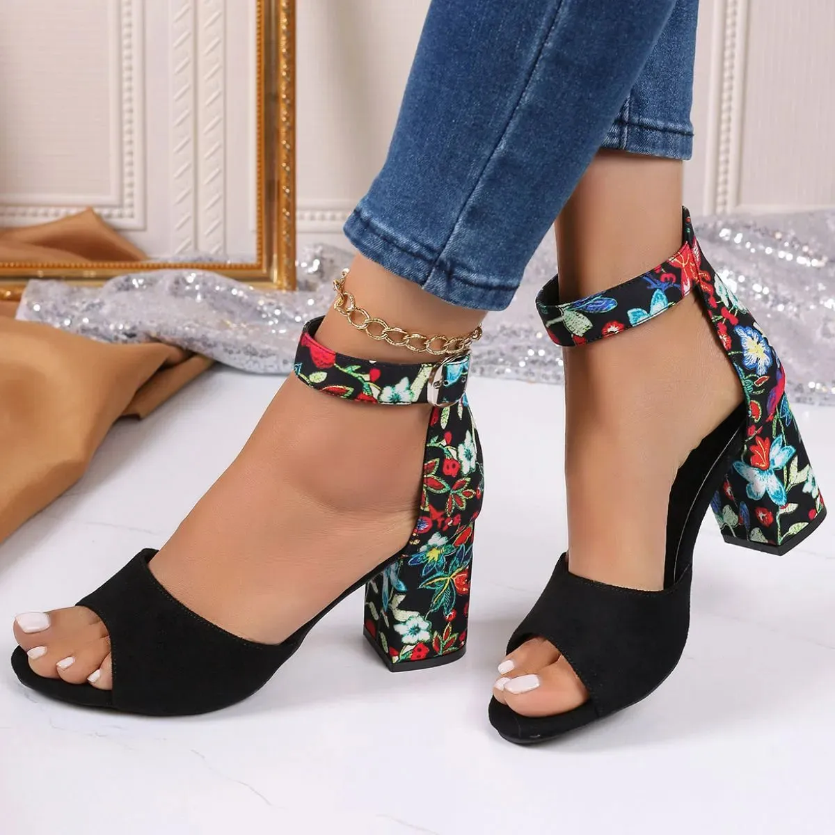 Open Toe Block Heels Sandals