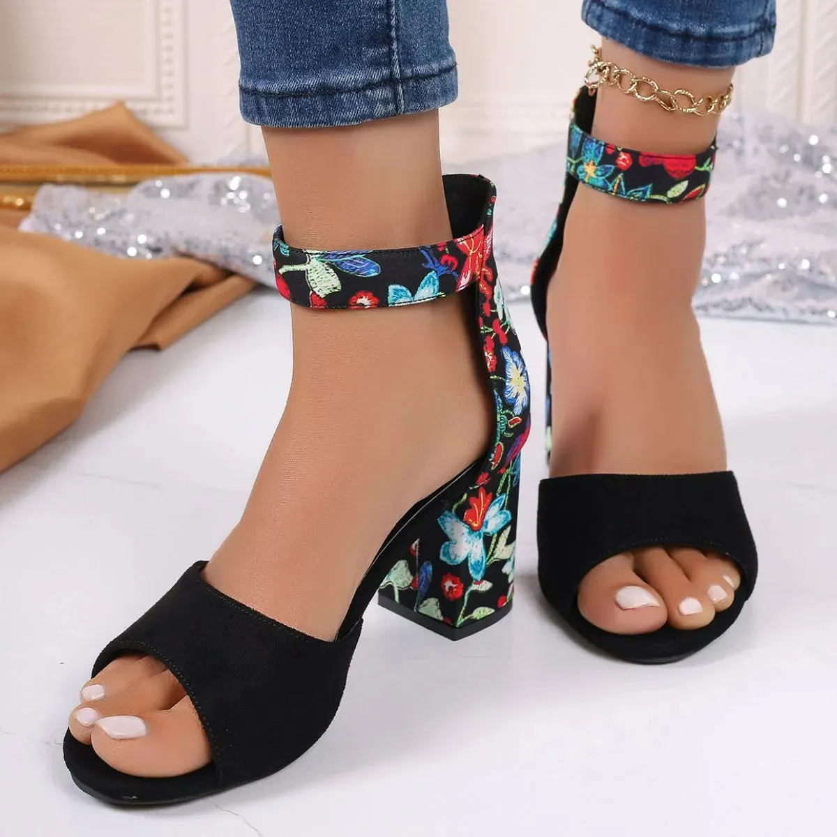 Open Toe Block Heels Sandals