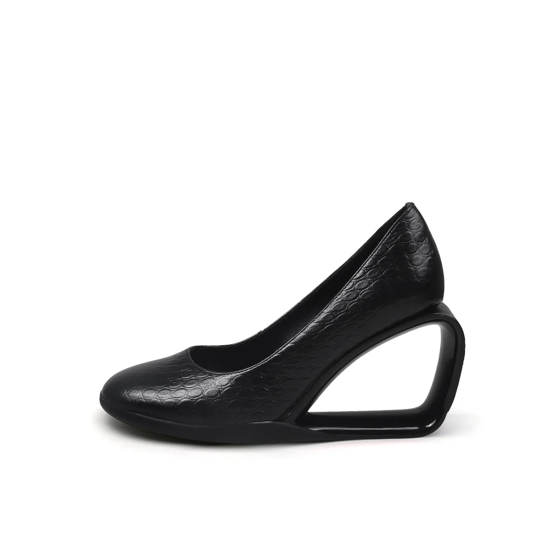 Open Triangle-Heel Leather Pump - Black