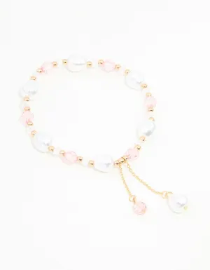 Pink & Gold Beads & Pearls Stretch Bracelet