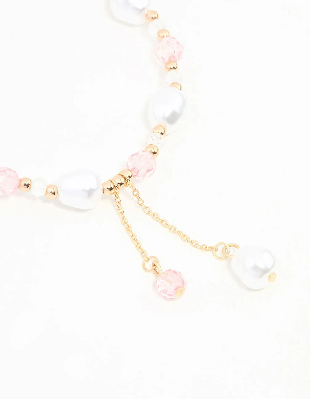 Pink & Gold Beads & Pearls Stretch Bracelet