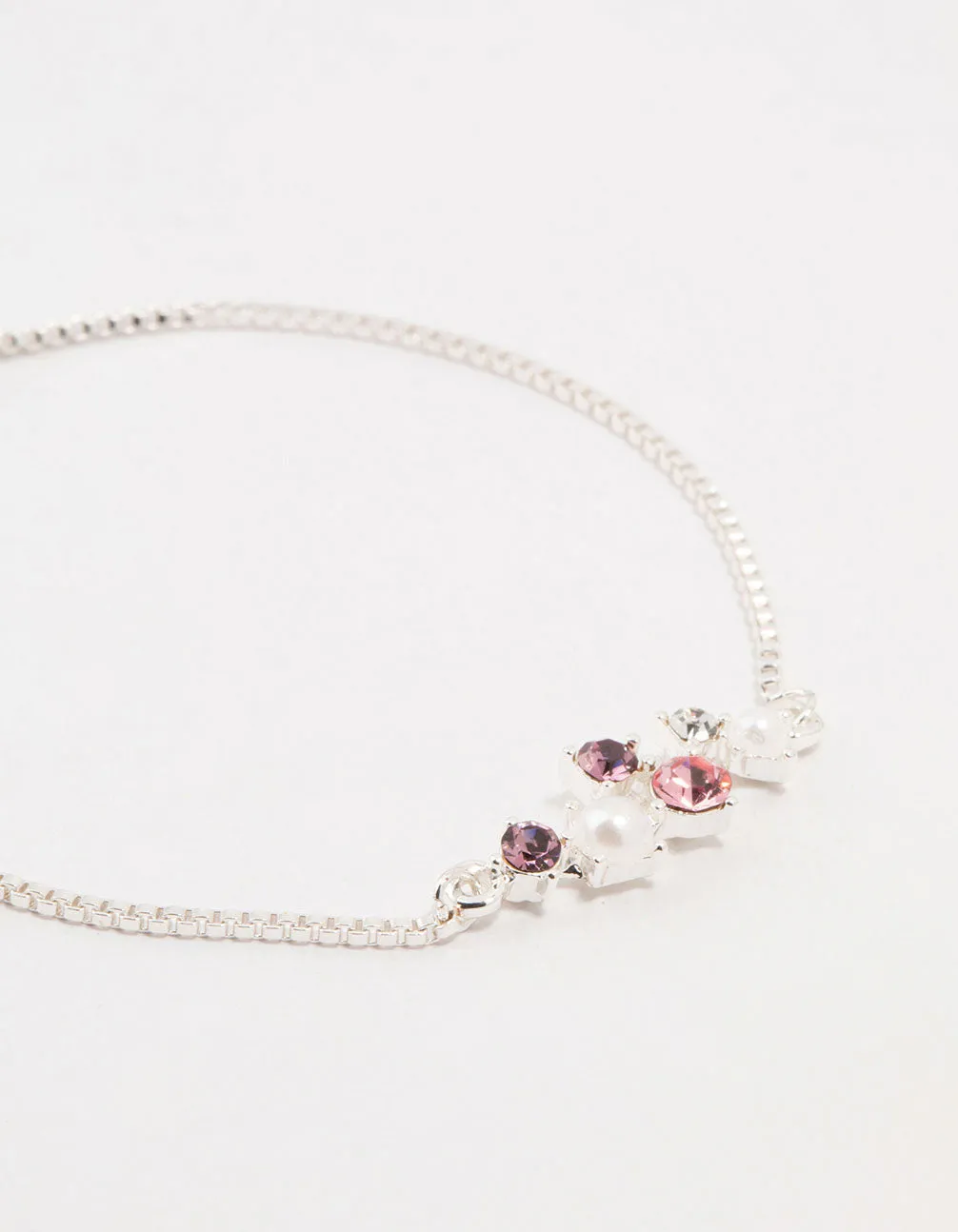 Pink Czech Bohemia Crystal Silver & Pearl Cluster Toggle Bracelet