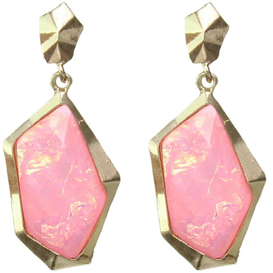Pink Iridescent Faux Gemstone Post Earrings