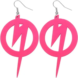 Pink Wooden Round Lightning Thunderbolt Earrings