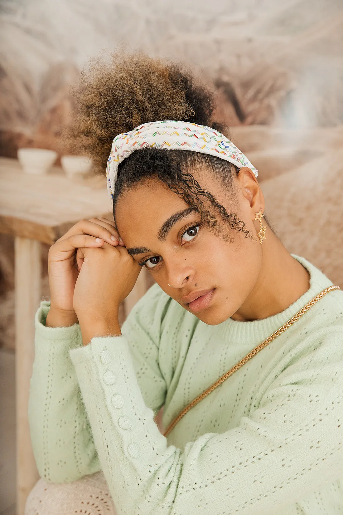 Pointelle Knit Button Sleeve Jumper