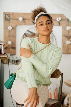 Pointelle Knit Button Sleeve Jumper