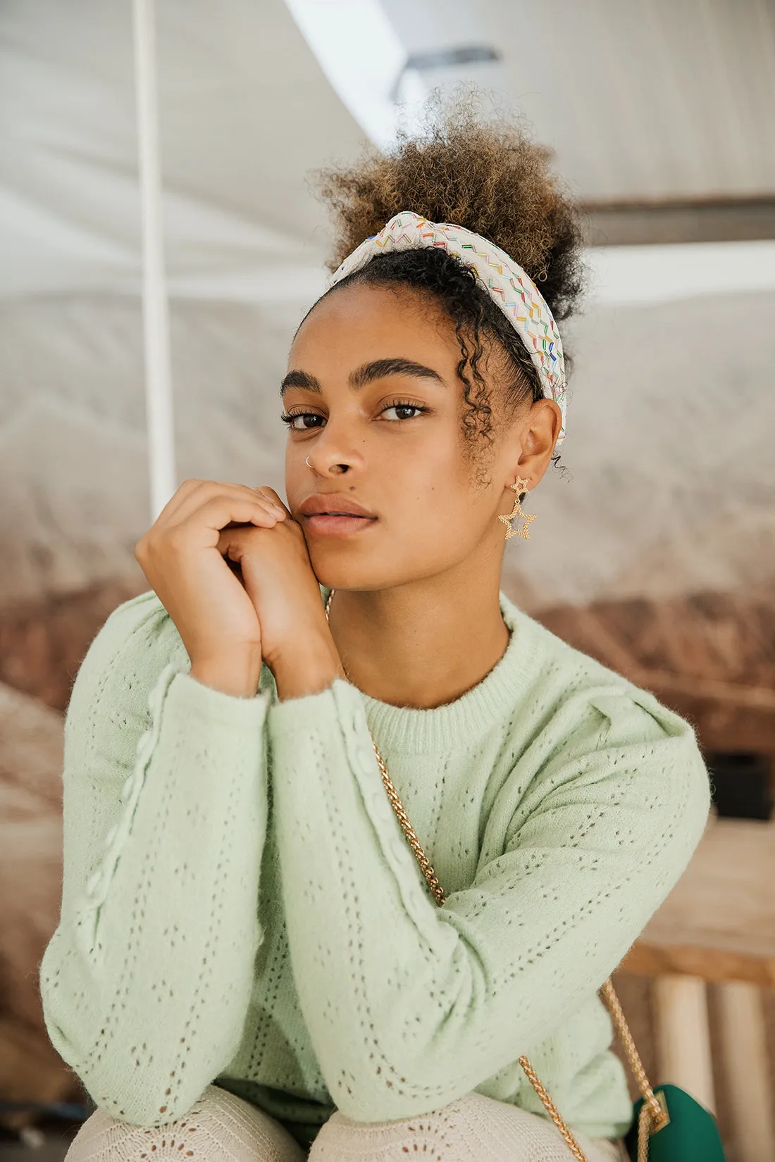 Pointelle Knit Button Sleeve Jumper