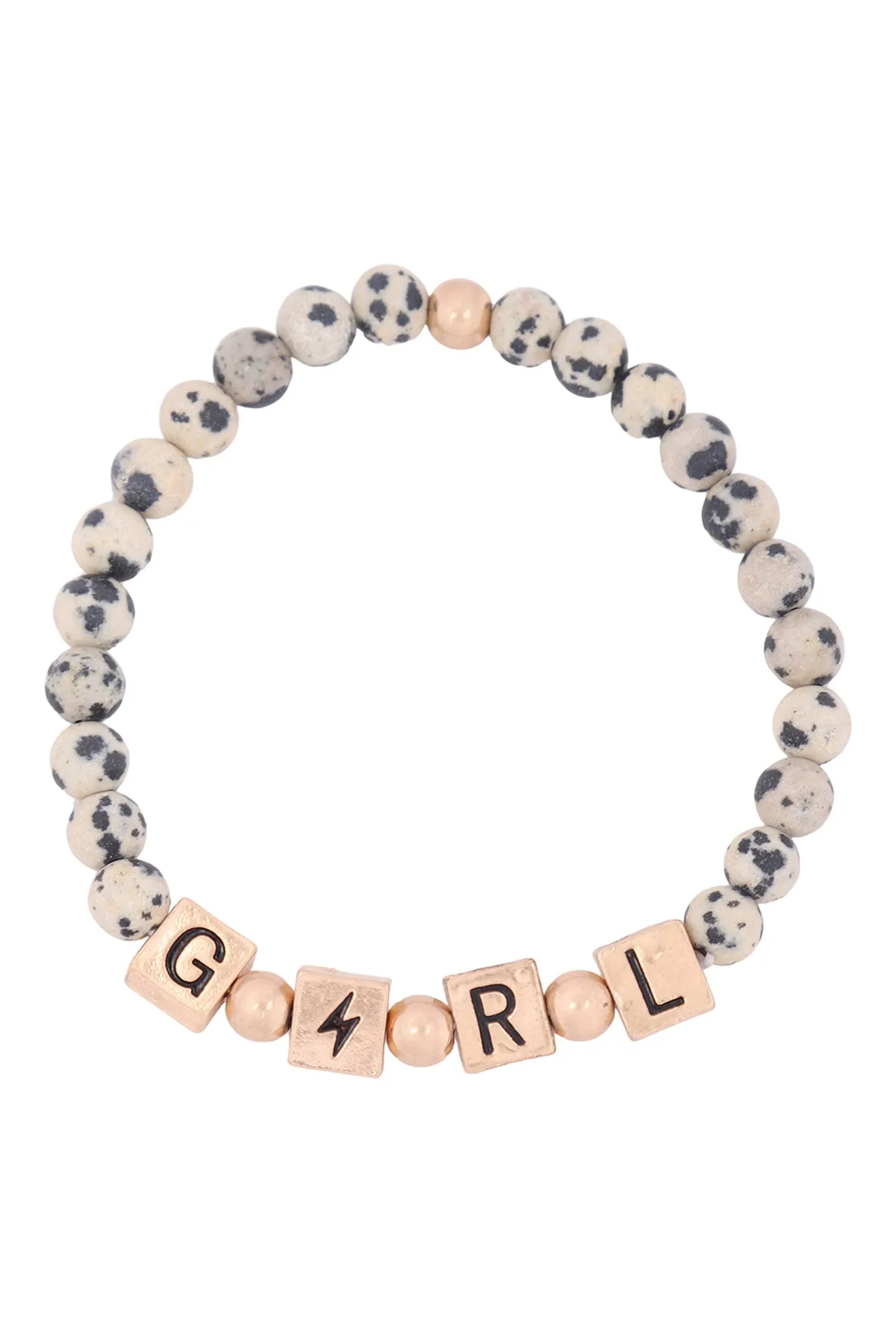 QB2150 - "GIRL" METAL BLOCK NATURAL STONE STRETCH BRACELET
