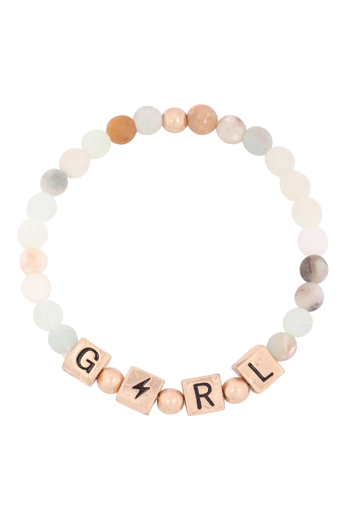 QB2150 - "GIRL" METAL BLOCK NATURAL STONE STRETCH BRACELET