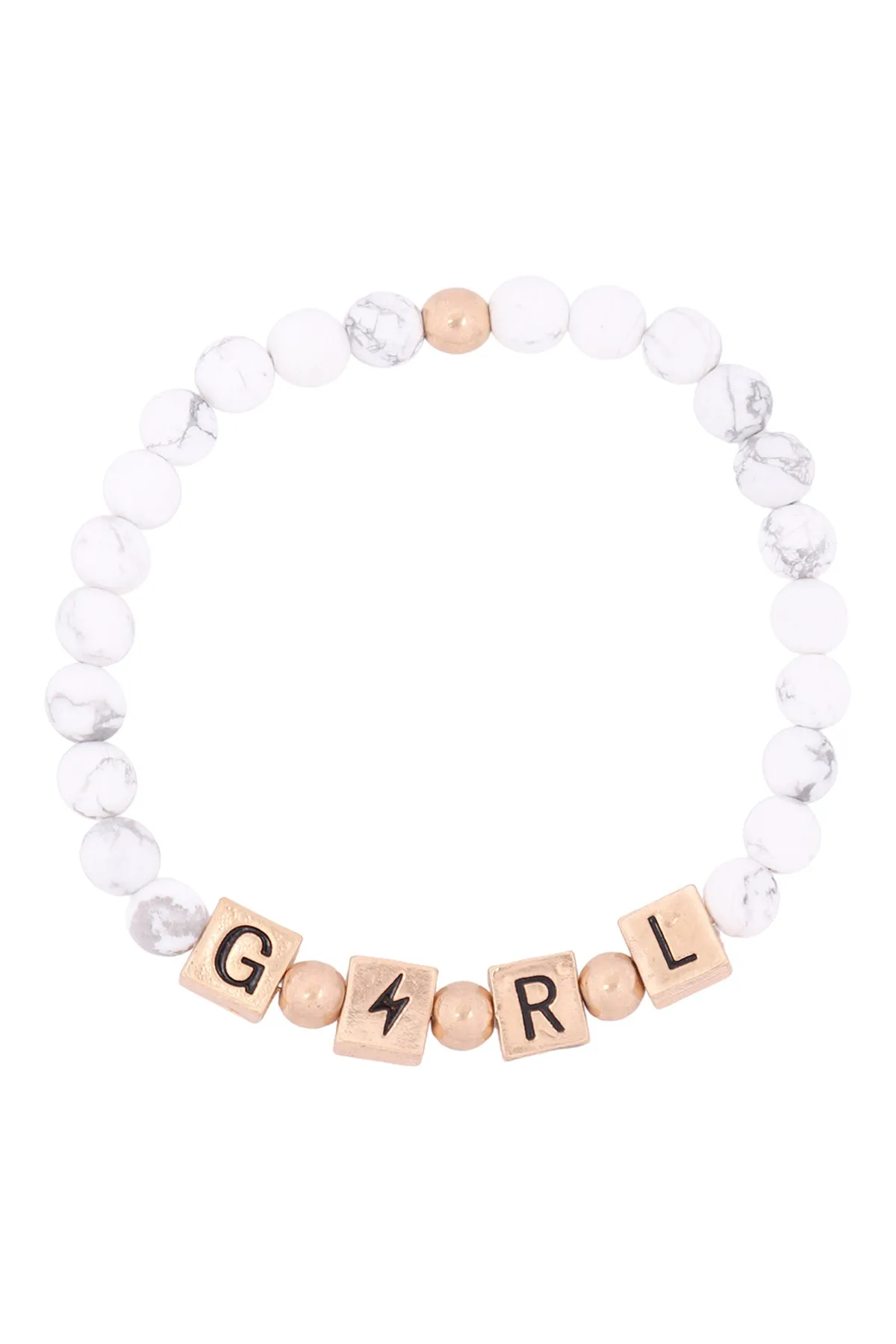 QB2150 - "GIRL" METAL BLOCK NATURAL STONE STRETCH BRACELET