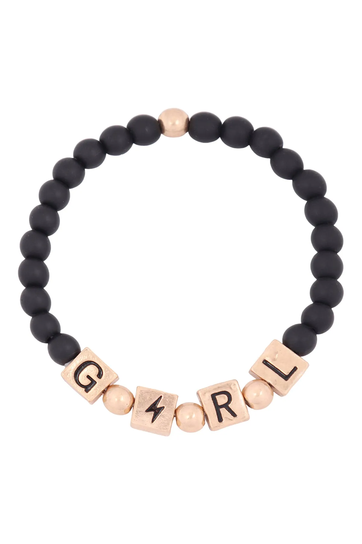 QB2150 - "GIRL" METAL BLOCK NATURAL STONE STRETCH BRACELET