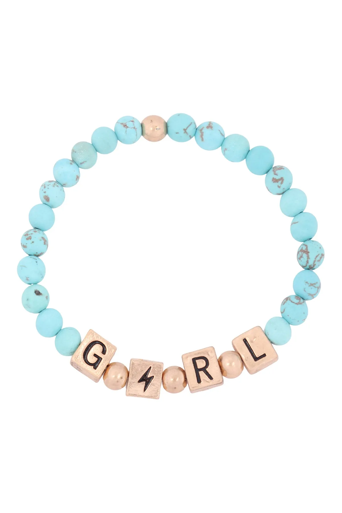 QB2150 - "GIRL" METAL BLOCK NATURAL STONE STRETCH BRACELET