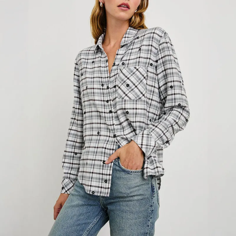 RAILS Milo L/S Shirt in Stone Flocked Daisies