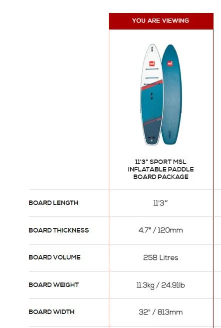 RED 11'3" Sport MSL Inflatable Paddle Board