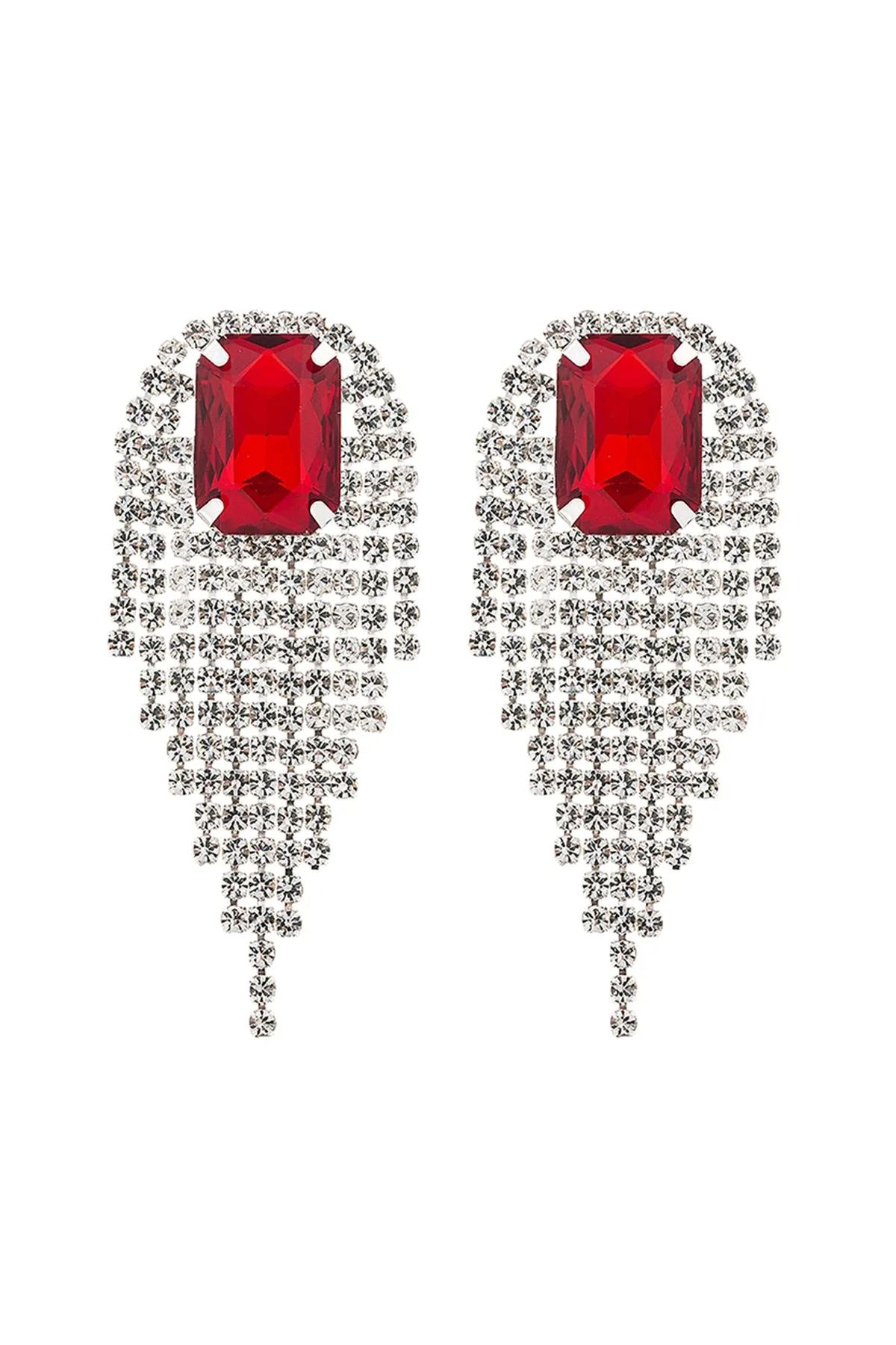RHINESTONE SQUARE FRINGE TASSEL EARRINGS