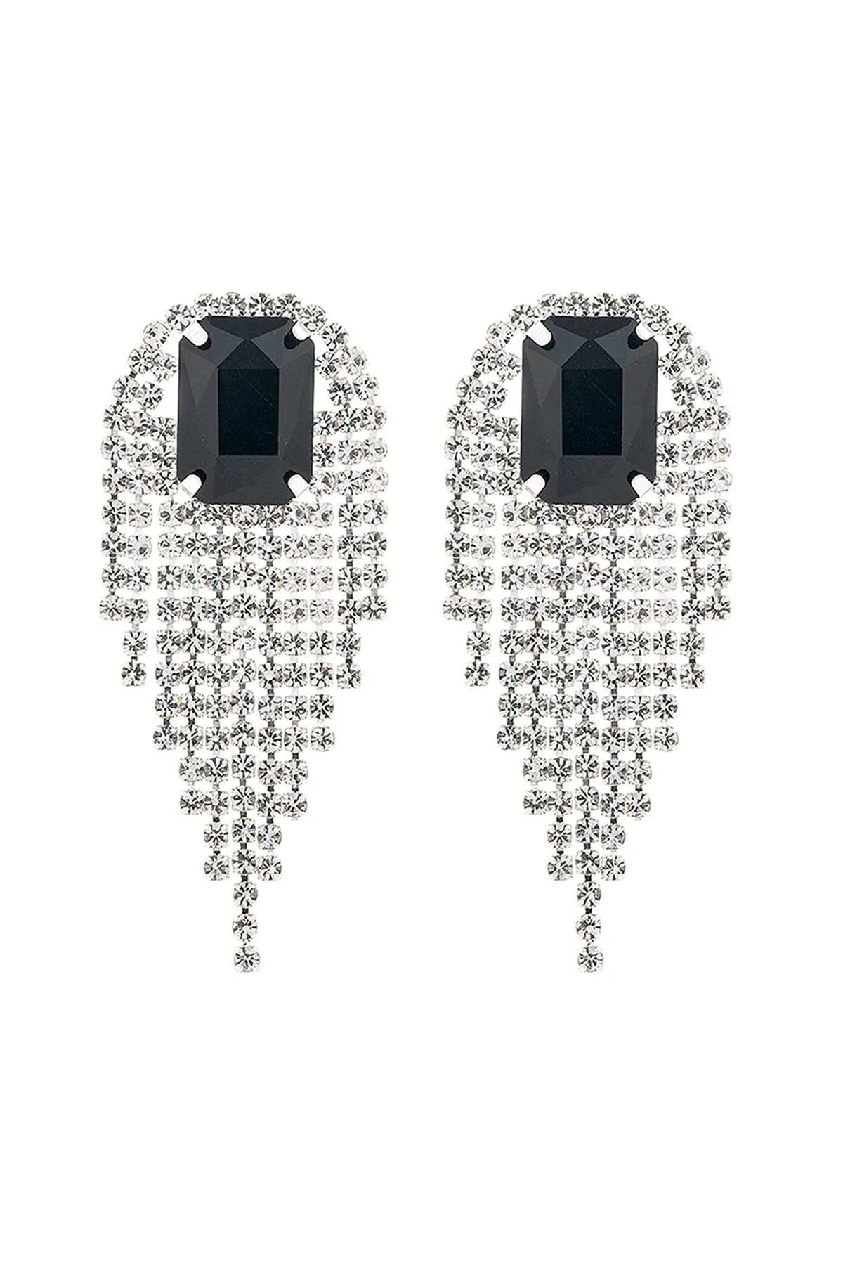RHINESTONE SQUARE FRINGE TASSEL EARRINGS