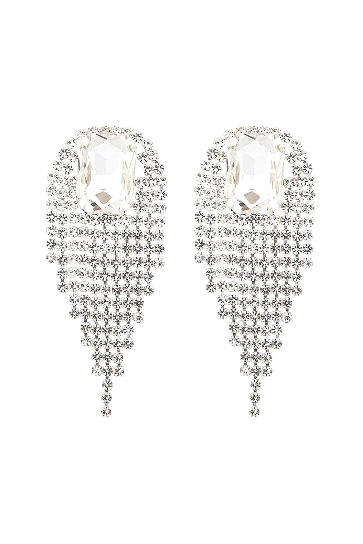 RHINESTONE SQUARE FRINGE TASSEL EARRINGS