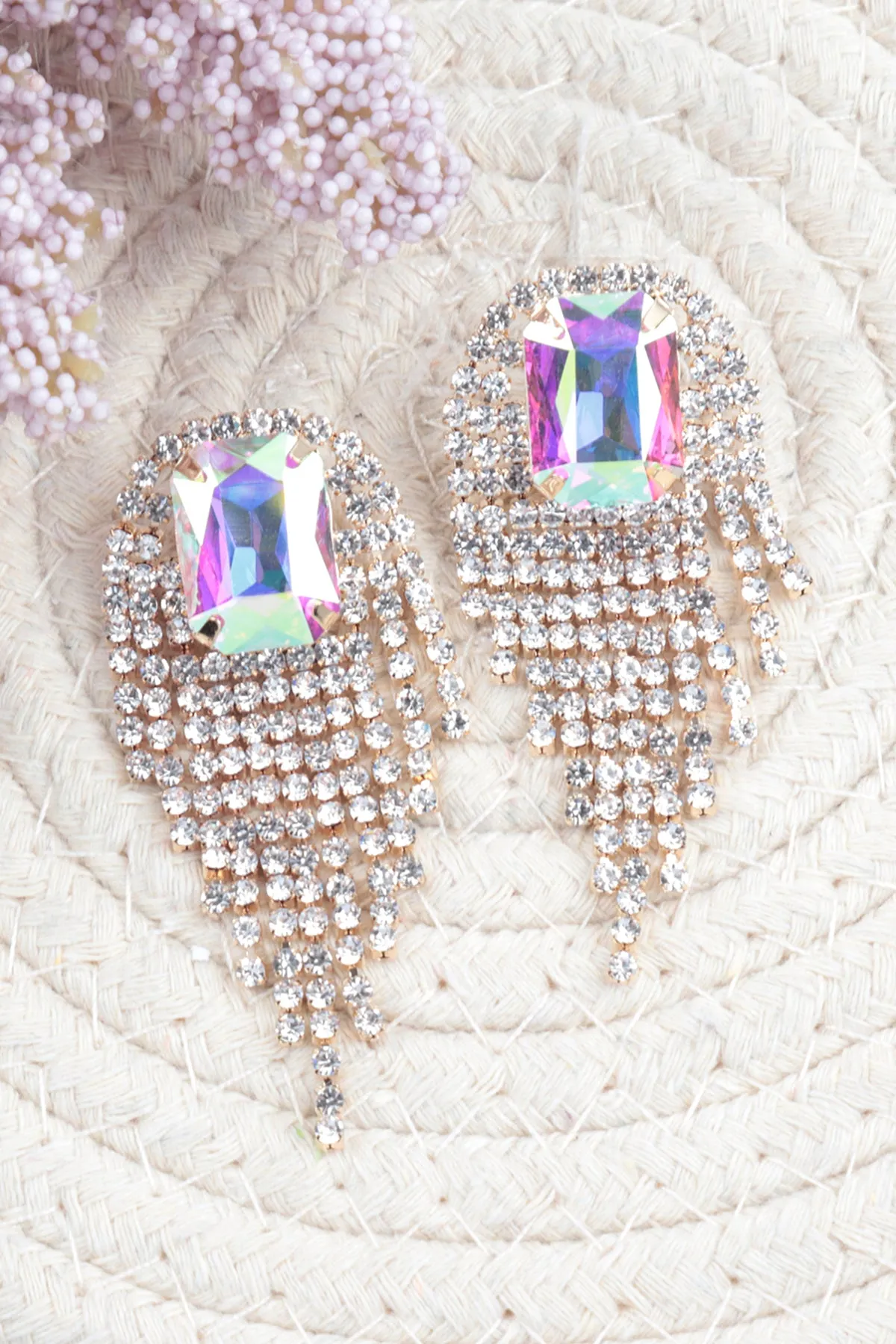 RHINESTONE SQUARE FRINGE TASSEL EARRINGS