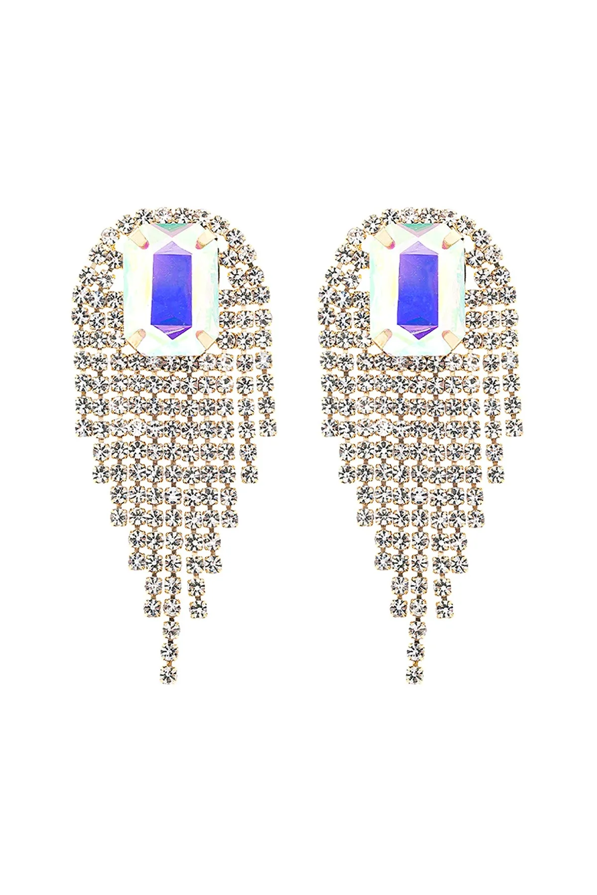 RHINESTONE SQUARE FRINGE TASSEL EARRINGS