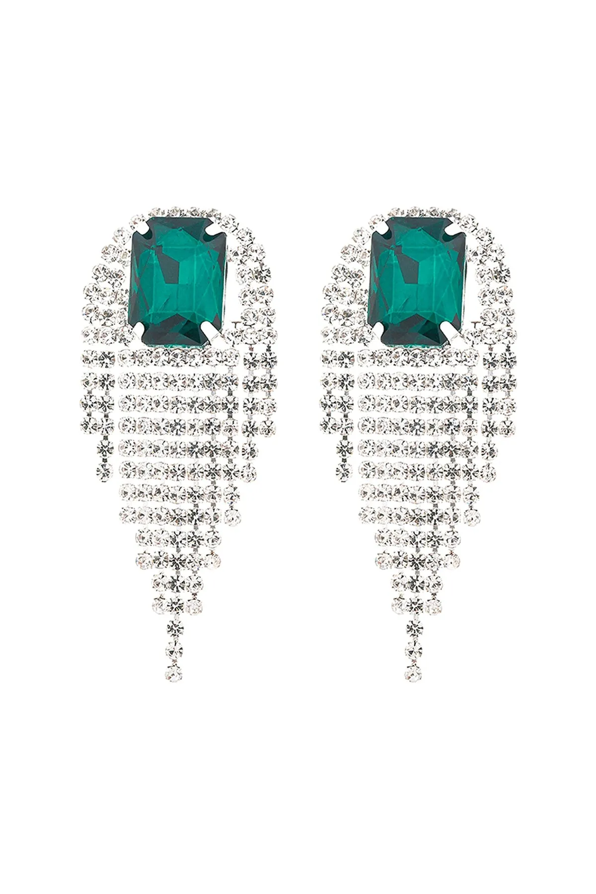 RHINESTONE SQUARE FRINGE TASSEL EARRINGS