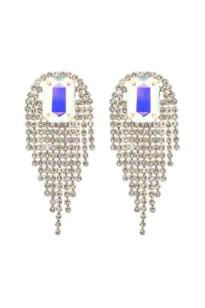 RHINESTONE SQUARE FRINGE TASSEL EARRINGS