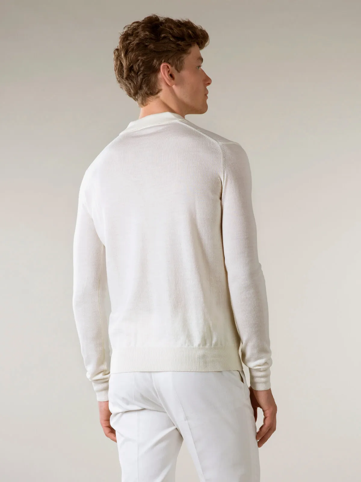 Ribbed Zipper Polo Ivory