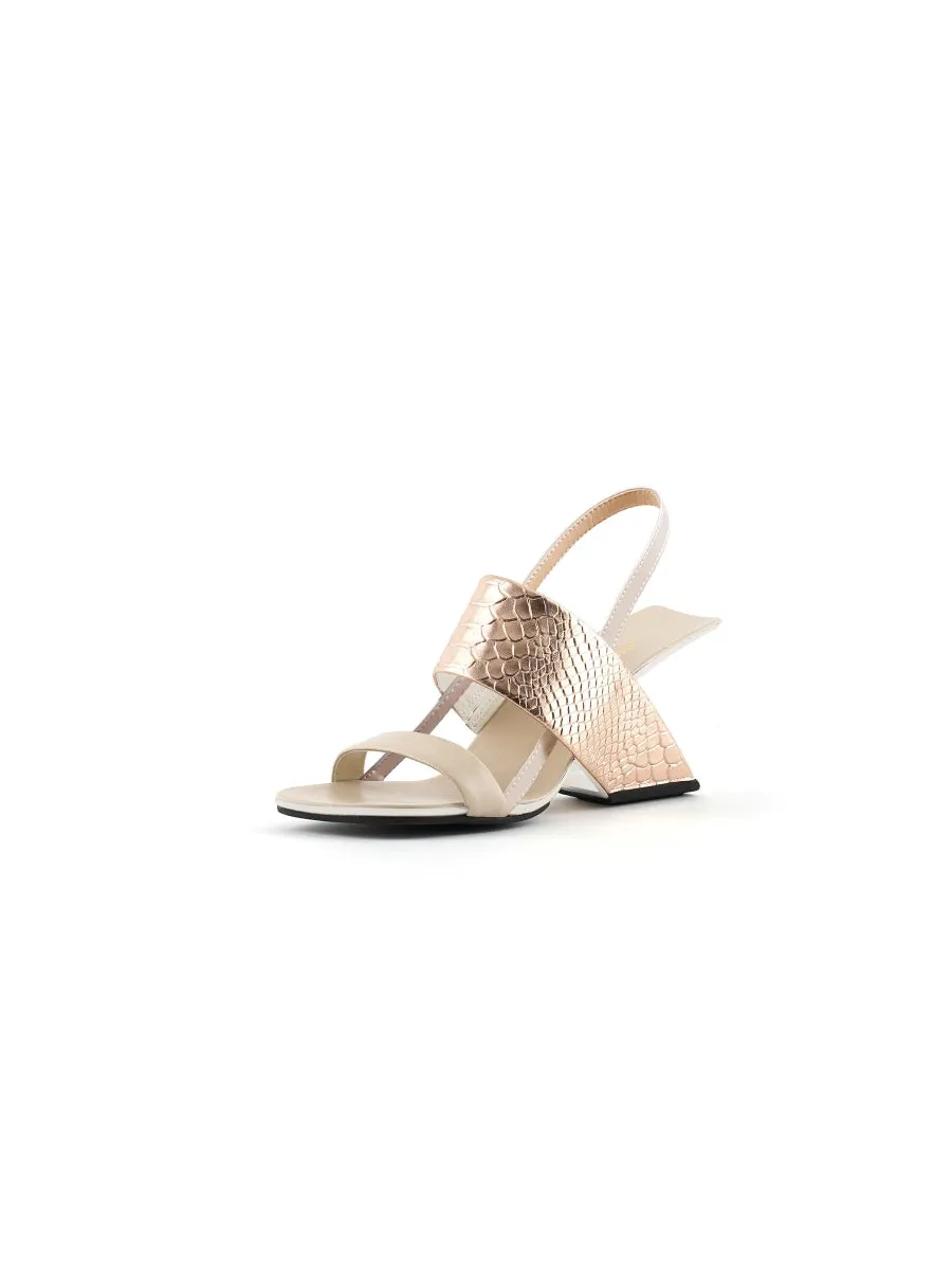 Rose Gold Croc Embossed Leather Slingback