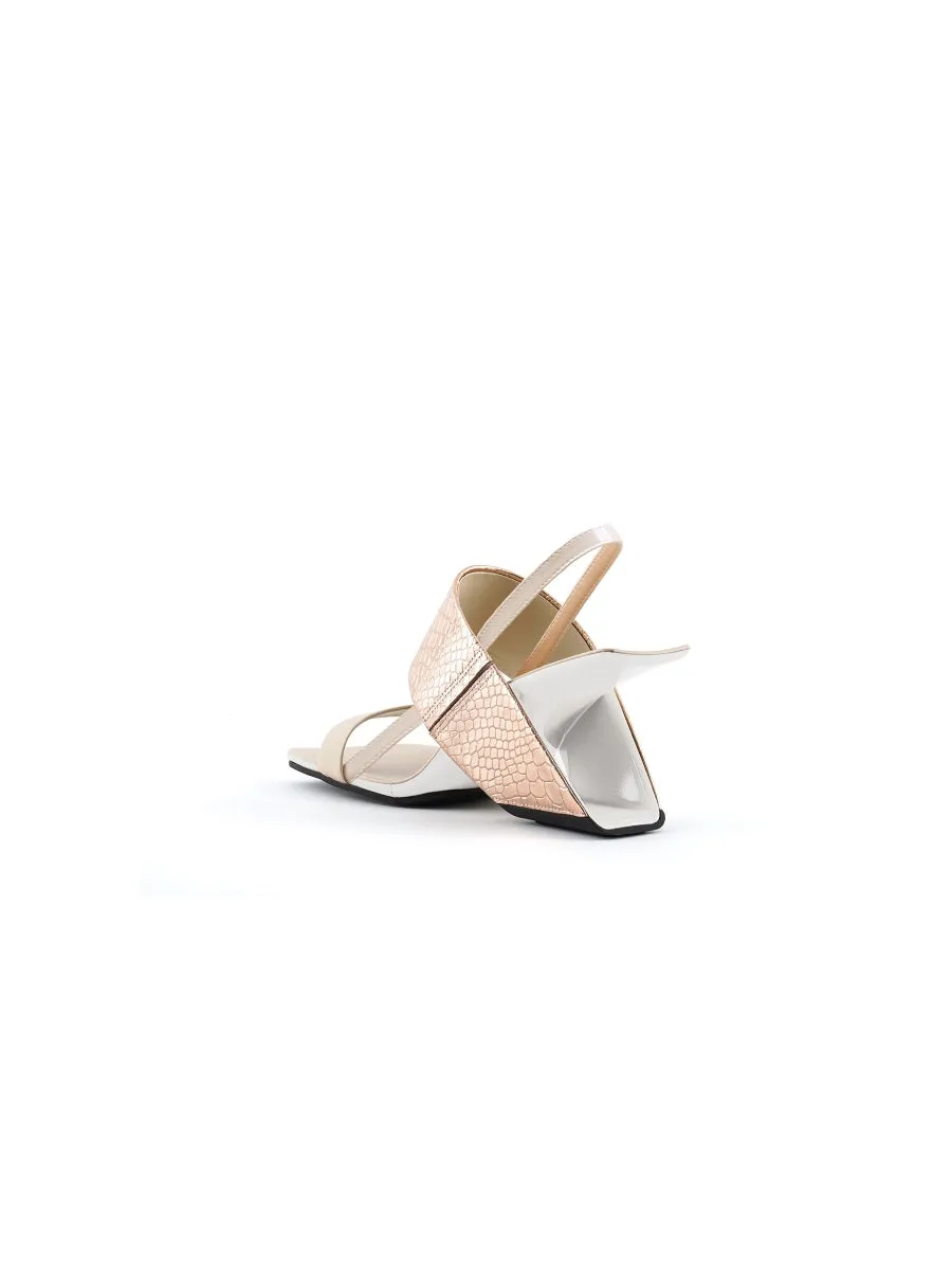 Rose Gold Croc Embossed Leather Slingback