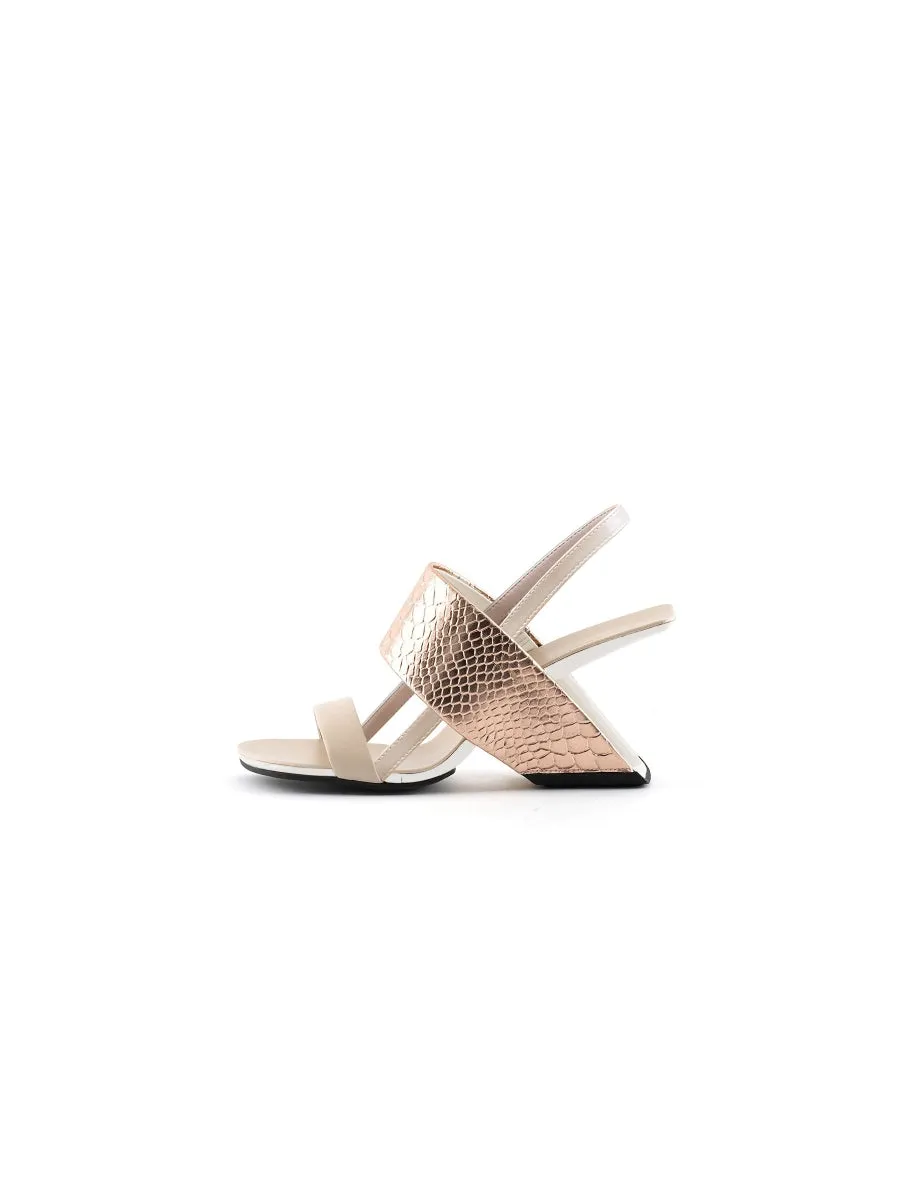 Rose Gold Croc Embossed Leather Slingback