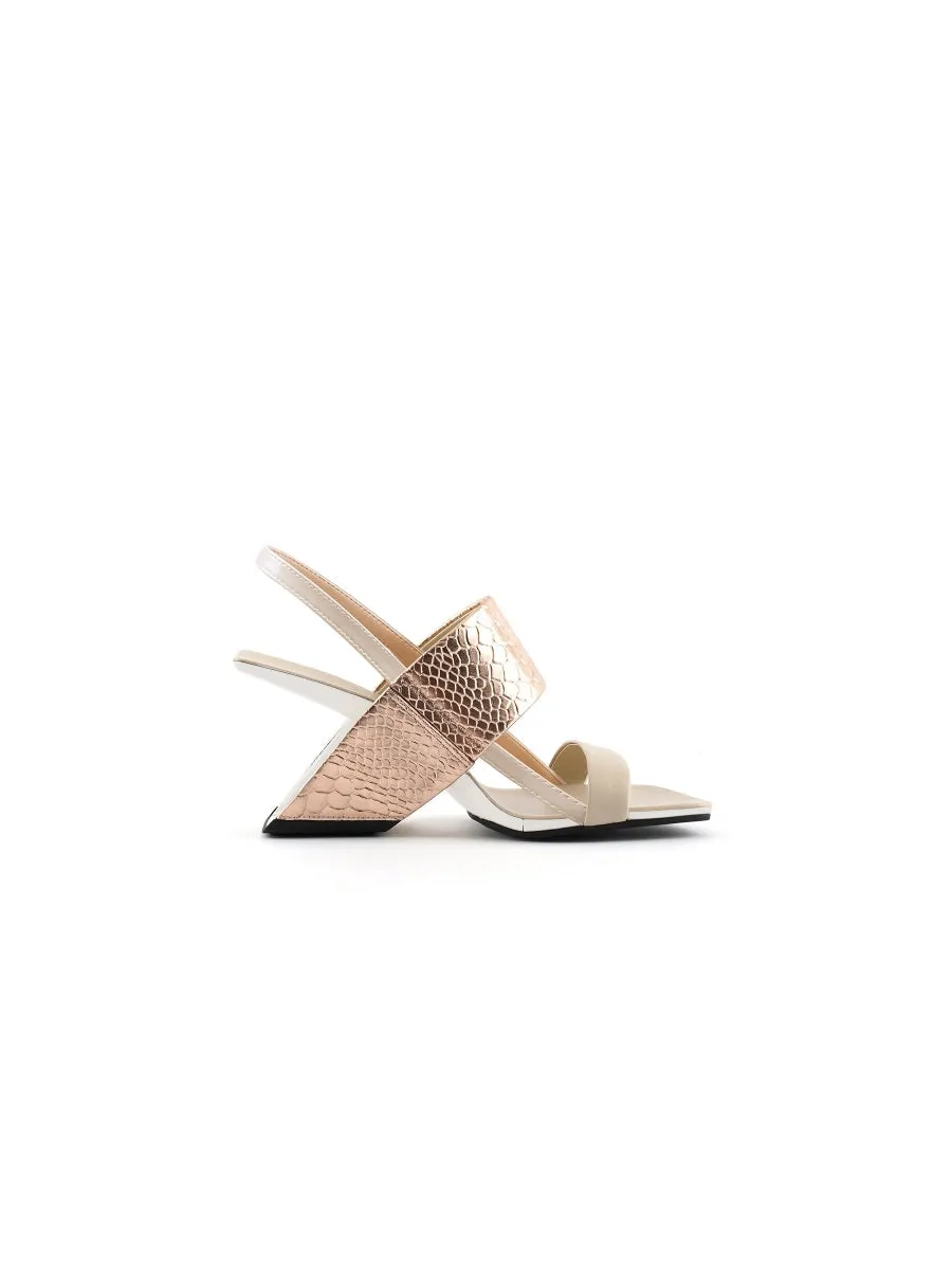 Rose Gold Croc Embossed Leather Slingback