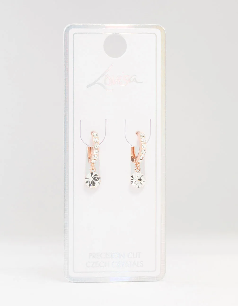 Rose Gold Czech Crystal Drop Huggie Earrings