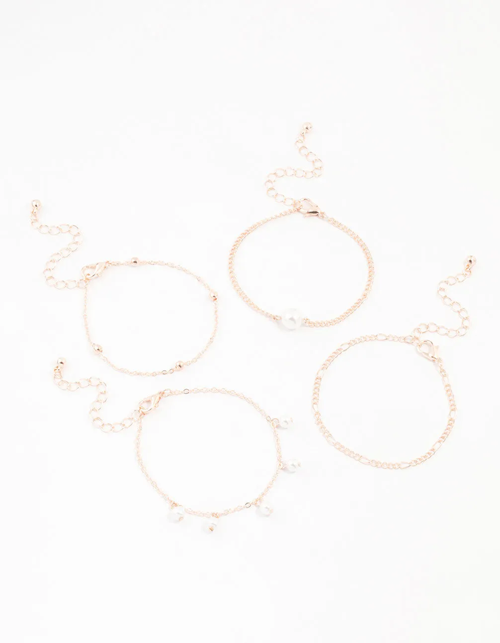 Rose Gold Pearl Drop Bracelets 4-Pack