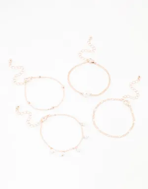 Rose Gold Pearl Drop Bracelets 4-Pack