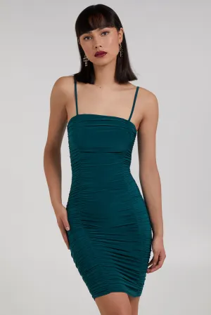 Ruched Straight Neck Mini Dress