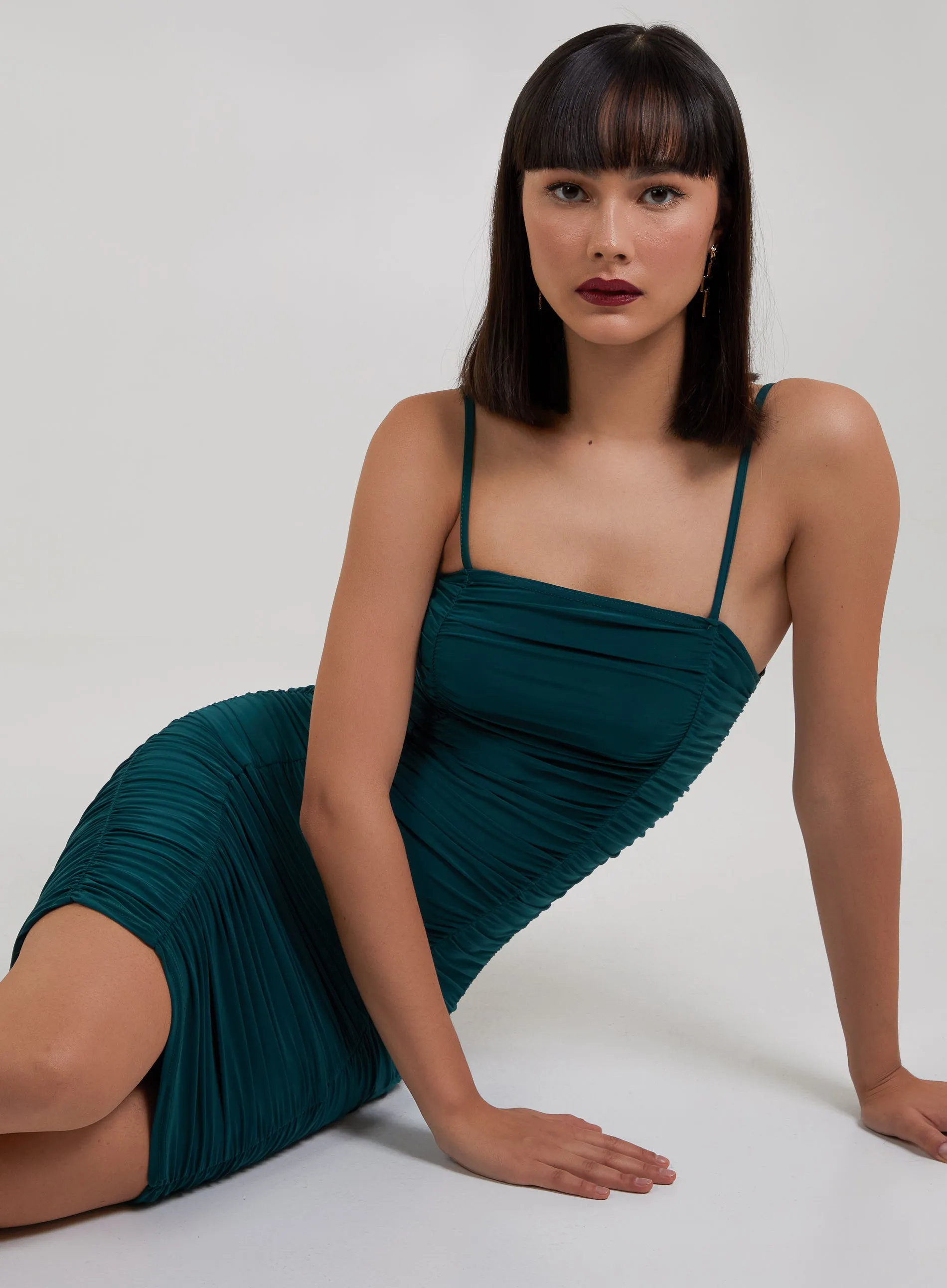 Ruched Straight Neck Mini Dress