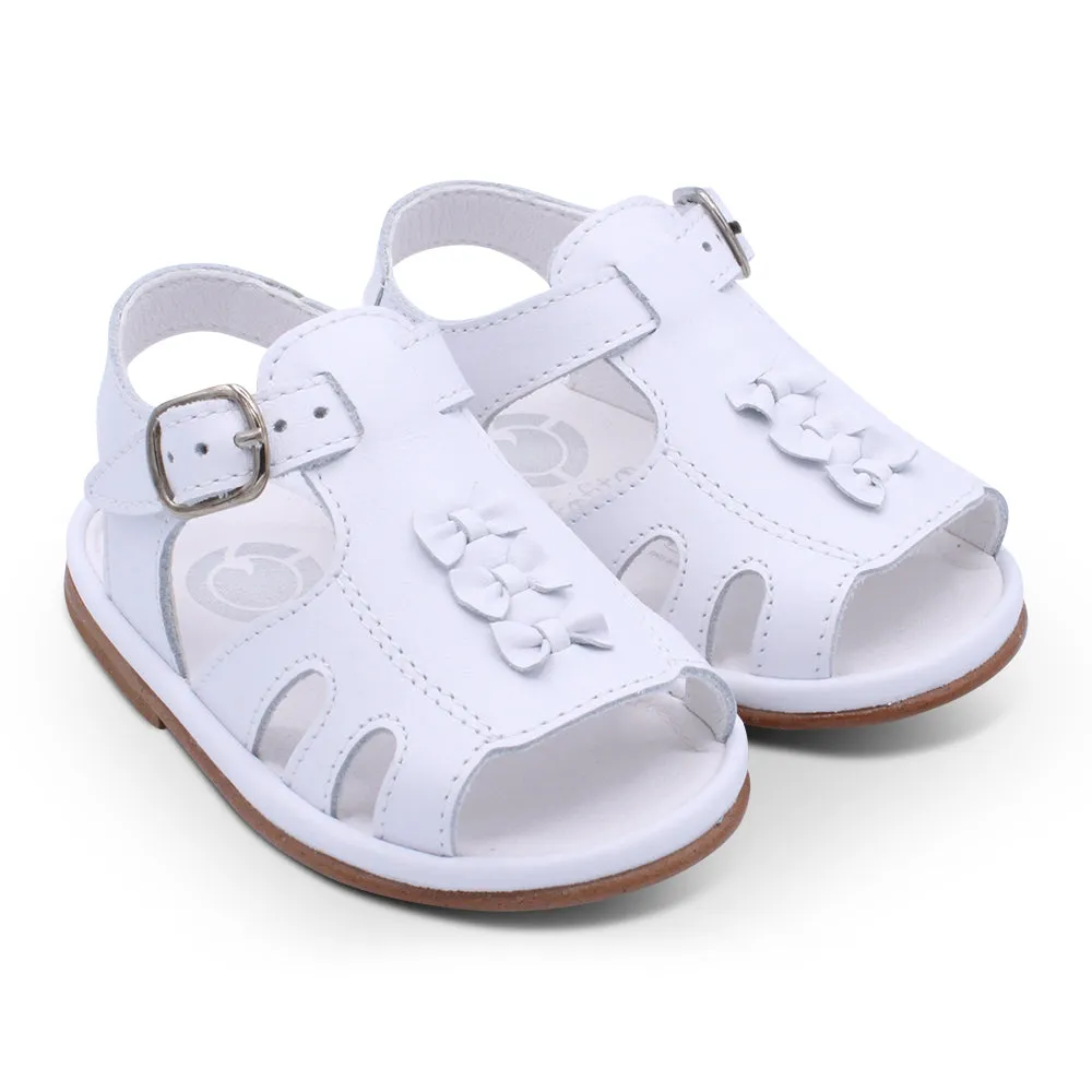'Serena' Girls White Leather Open-Toe Sandals