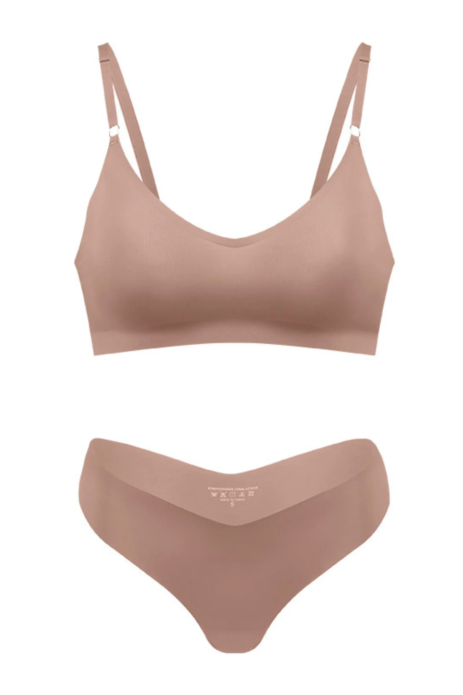 Shapewear 2 piece seamless V cross thong panty set- Beigh