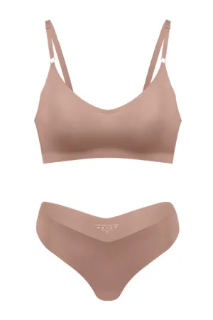Shapewear 2 piece seamless V cross thong panty set- Beigh