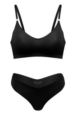 Shapewear 2 piece seamless V cross thong panty set- Black