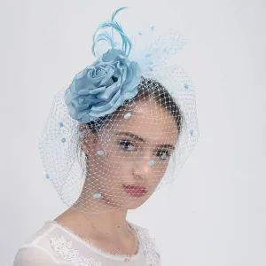 Silk Flower Face Veils Comb Fascinator: Ice Blue